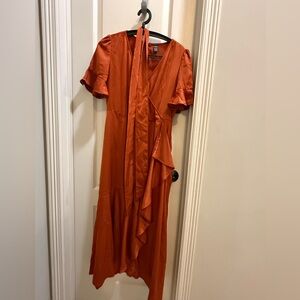 Orange Ruffled Wrap Sundress for Wedding Guest
